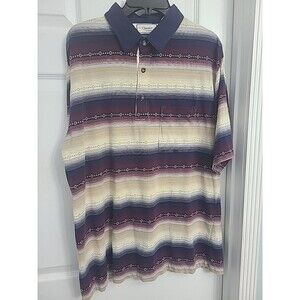 Men's XL Vintage 80s Palmland Golf Polo Maroon Beige Geometric Pattern